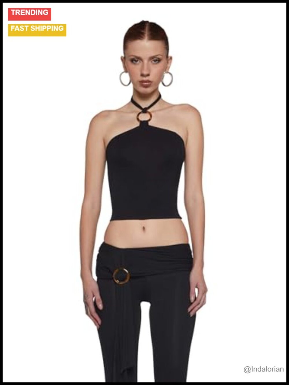 Dolls Kill Halter Top Stretch Jersey O-Ring Detail Sleeveless Fitted